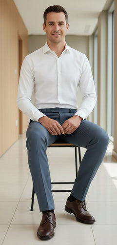 Men’s Classic Slim Fit Formal Trousers Pant Gold Lycra Sky Blue