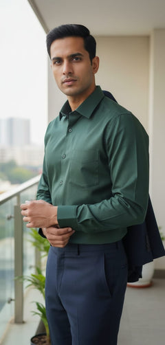 Men’s Modern Tailored Fit Shirt – Premium Quality Formal & Casual Button-Up 15497 Bottle Green