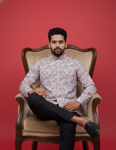 Tatvivah Ashton Printed Mandarin Collar Short Kurta White base with elegant coffee color