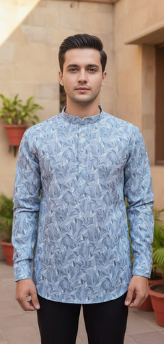 Tatvivah Ashton Printed Mandarin Collar Short Kurta Rama color base with elegant white