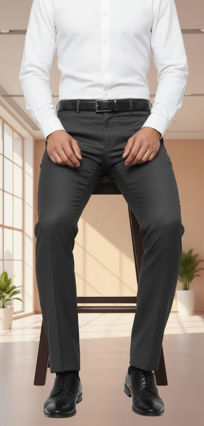 Men’s Classic Slim Fit Formal Trousers Pant Gold Lycra Black