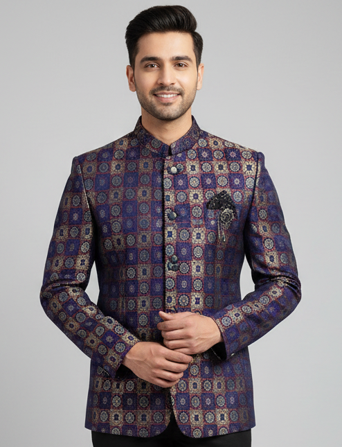 Tatvivah Men's Jodhpuri Red Blue 6331