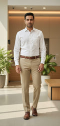 Men’s American Formal Ankle Length Pants – Modern Slim Fit Office Wear Cream