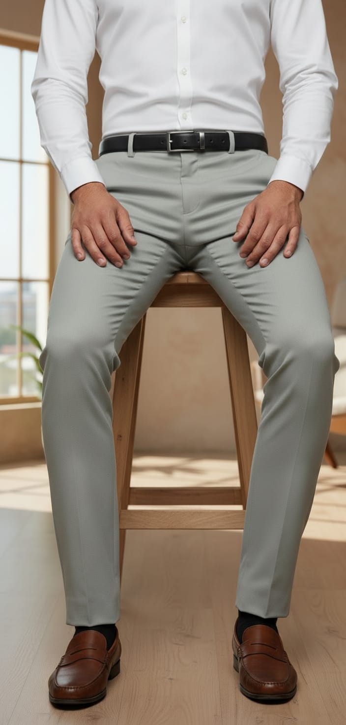 Men’s American Formal Ankle Length Pants – Modern Slim Fit Office Wear Light Grey