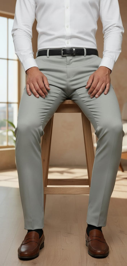 Men’s American Formal Ankle Length Pants – Modern Slim Fit Office Wear Light Grey