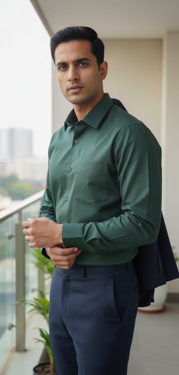 Men’s Modern Tailored Fit Shirt – Premium Quality Formal & Casual Button-Up 15497 Bottle Green