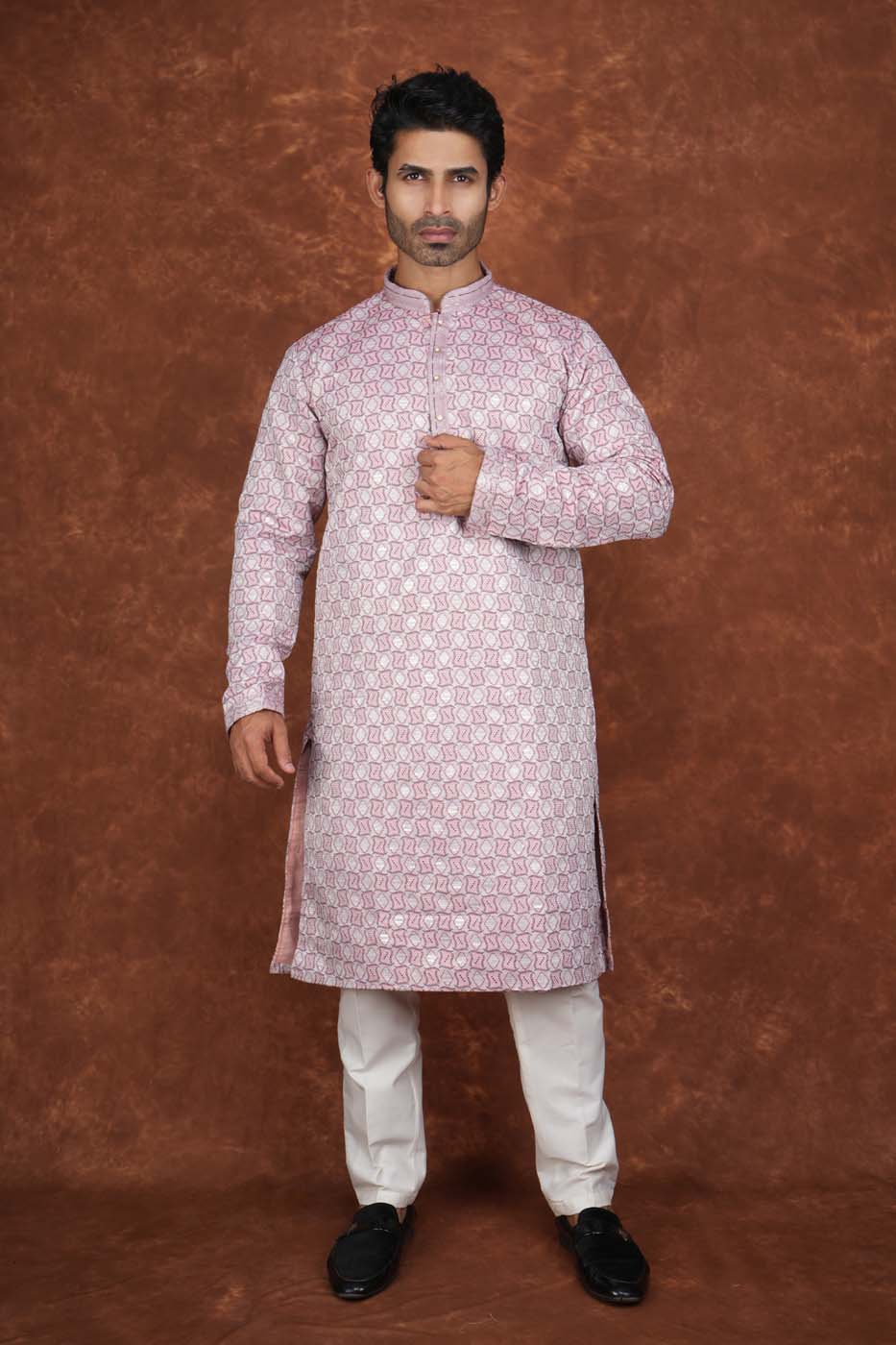 Men’s Premium Ethnic Kurta Set | Stylish Wedding & Festive Wear Kurta Pajama 3143 Pink