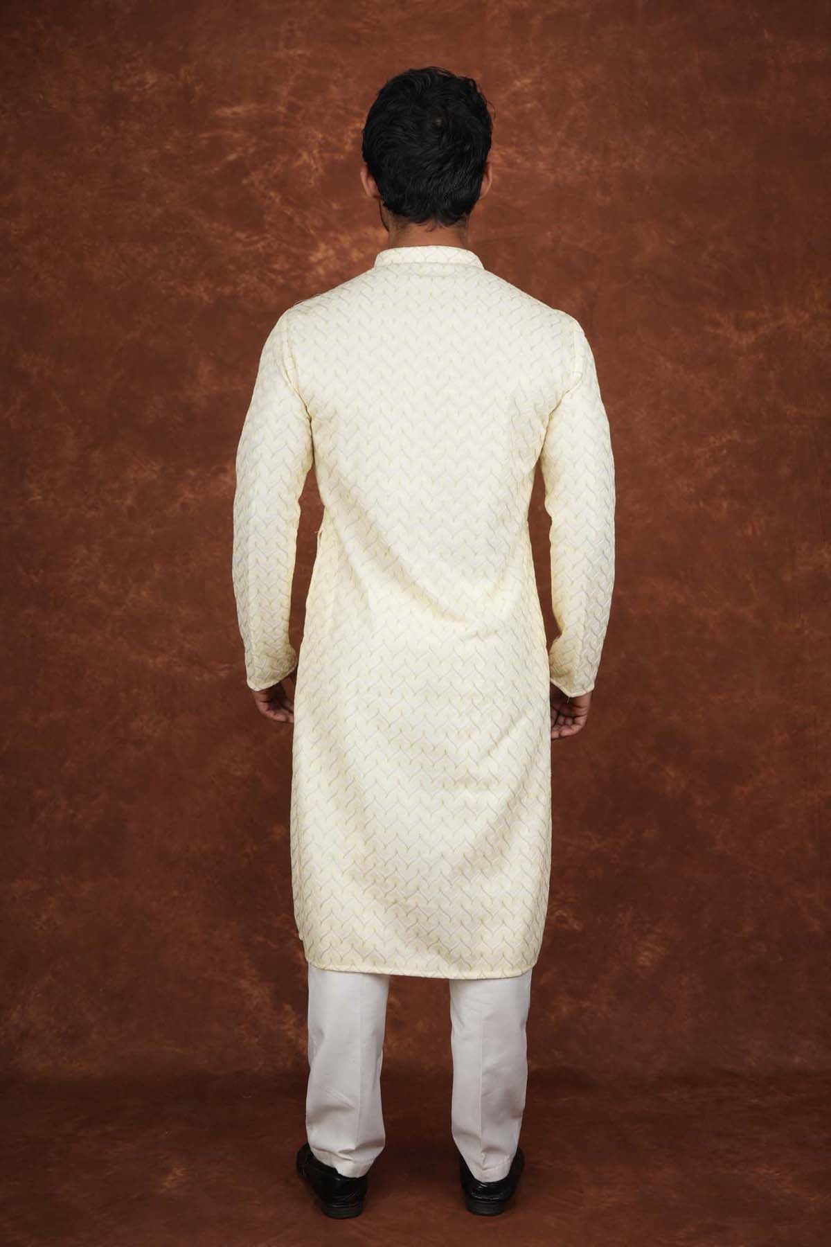 Men’s Premium Embroidered Kurta Pajama Set | Ethnic Wedding & Festive Wear for Men 2104 Butter Yellow
