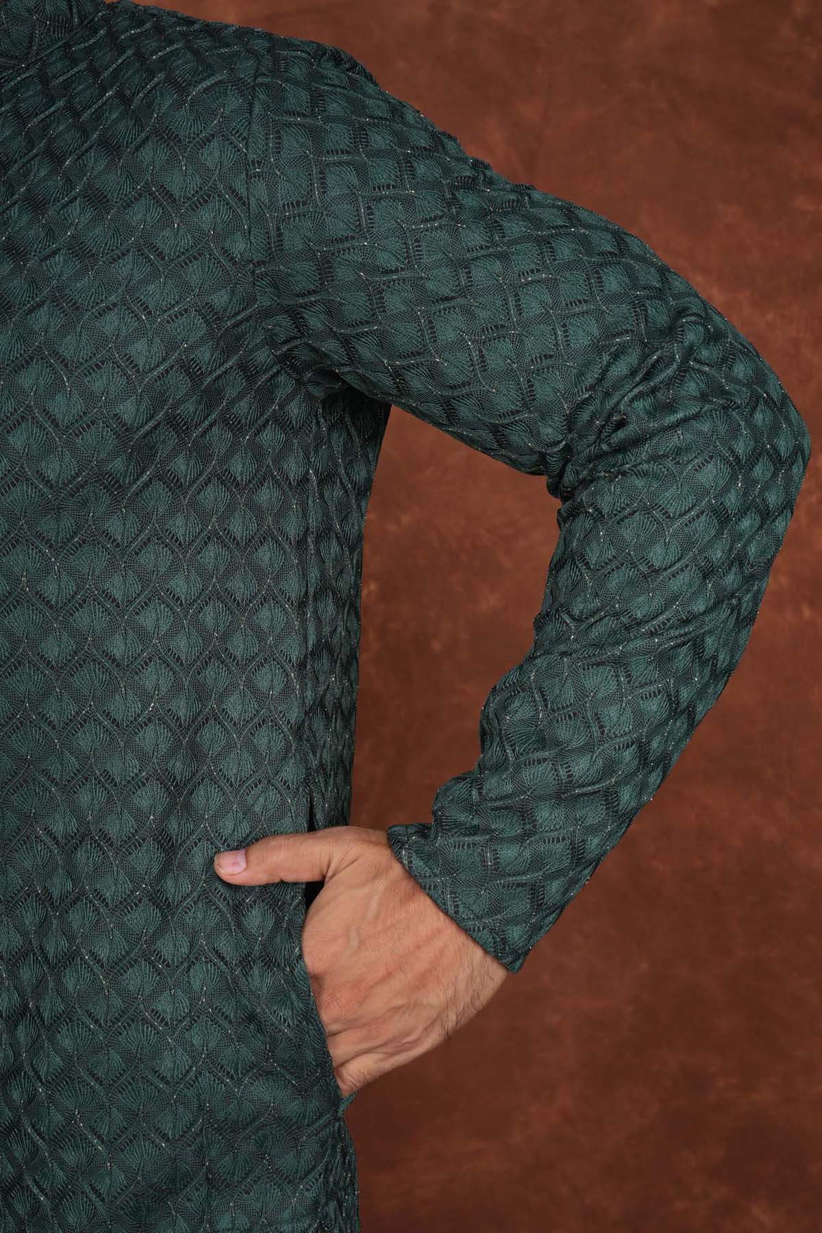 Men’s Premium Embroidered Kurta Pajama Set | Ethnic Wedding & Festive Wear for Men 2104 Royal Green