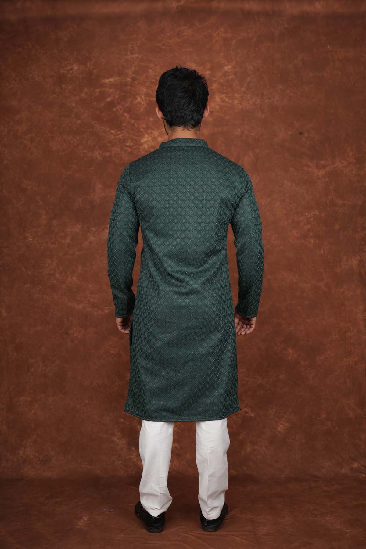 Men’s Premium Embroidered Kurta Pajama Set | Ethnic Wedding & Festive Wear for Men 2104 Royal Green