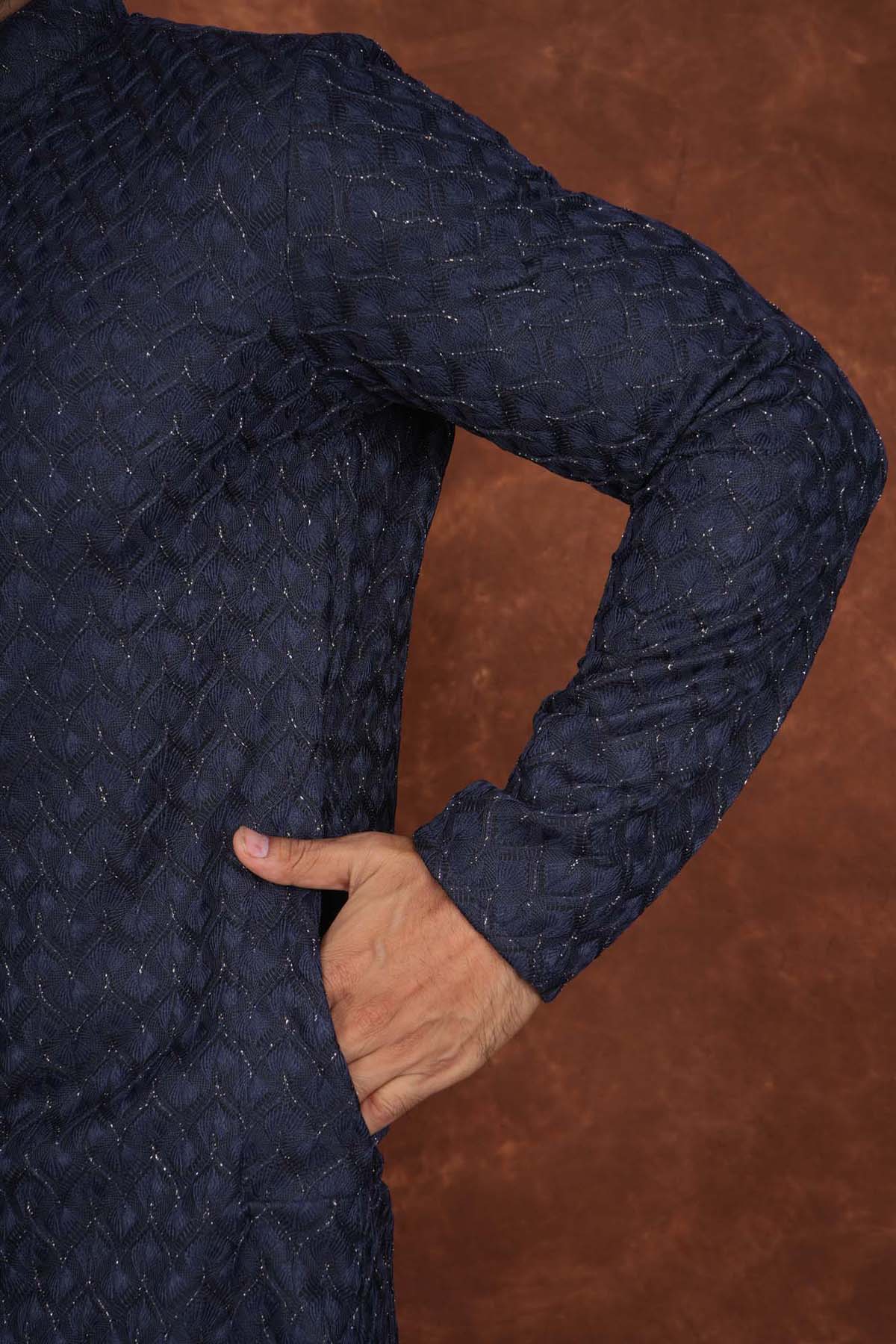 Men’s Premium Embroidered Kurta Pajama Set | Ethnic Wedding & Festive Wear for Men 2104 Navy Blue