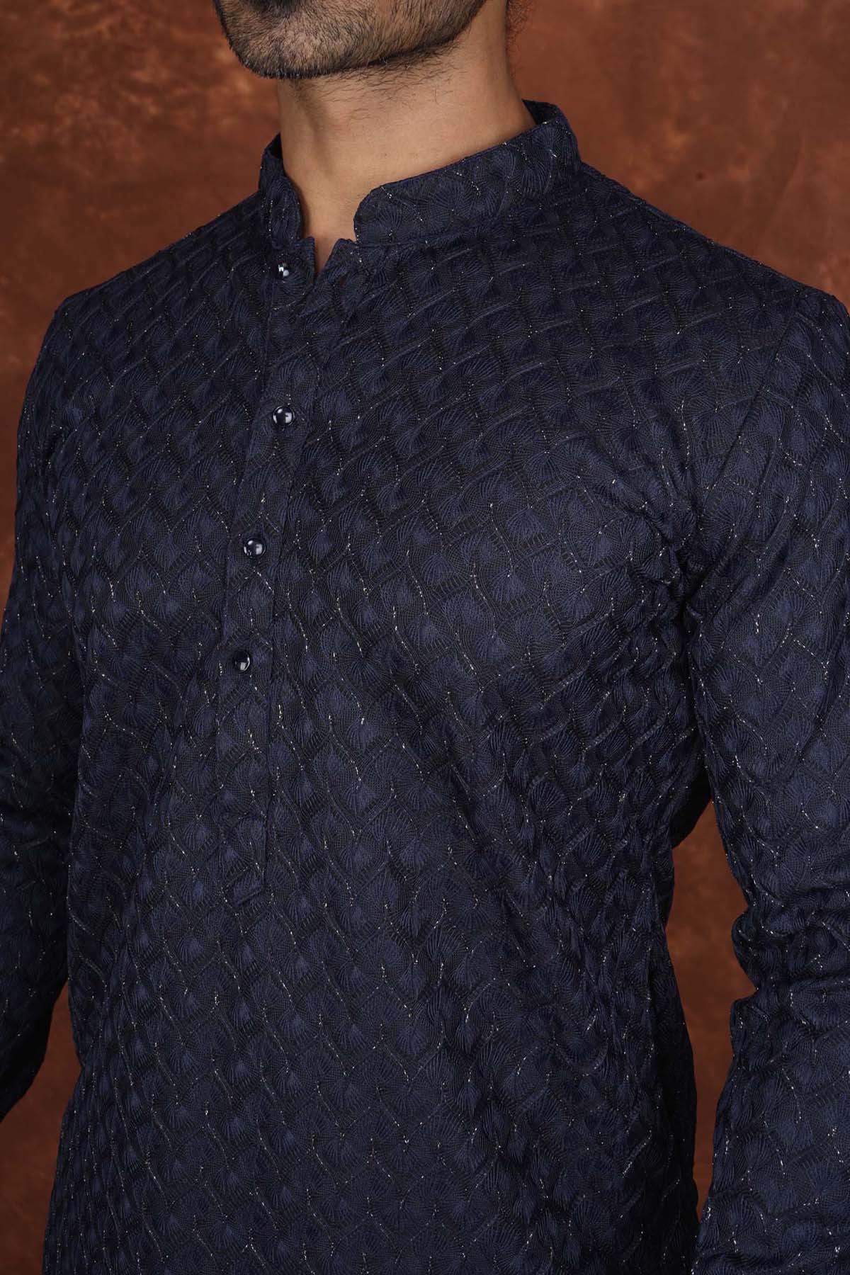 Men’s Premium Embroidered Kurta Pajama Set | Ethnic Wedding & Festive Wear for Men 2104 Navy Blue