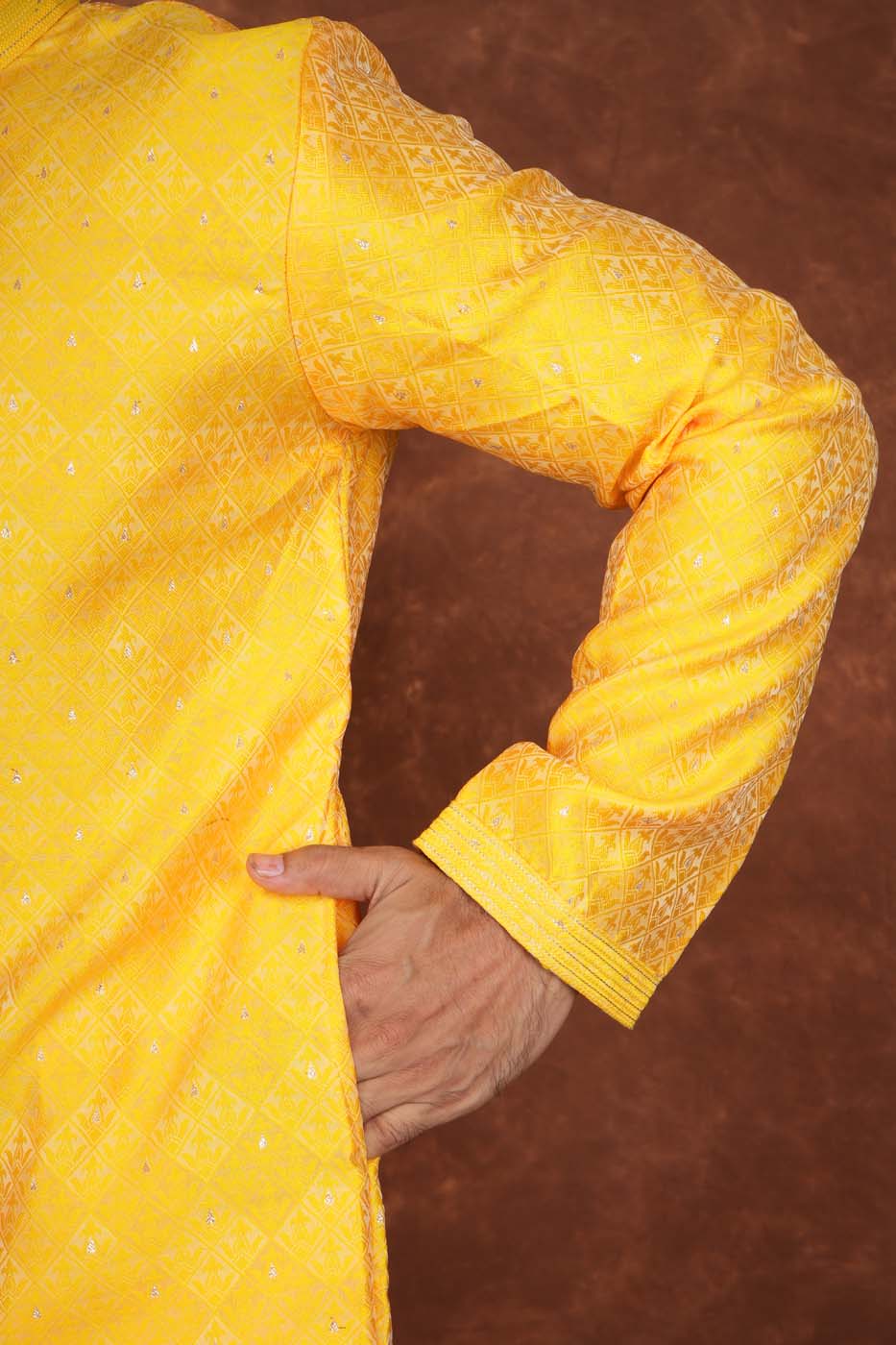 Men’s Premium Ethnic Kurta Set | Stylish Wedding & Festive Wear Kurta Pajama 3130 Yellow
