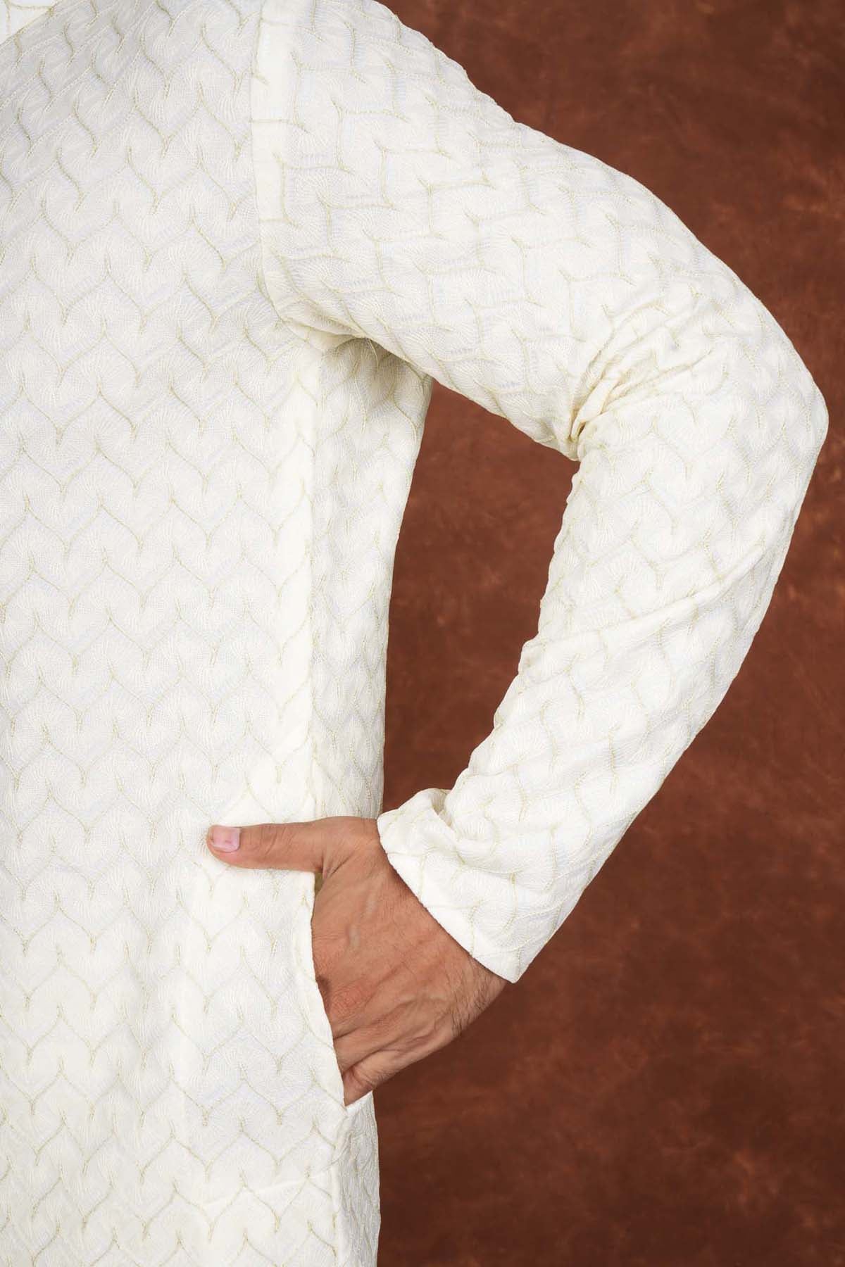 Men’s Premium Embroidered Kurta Pajama Set | Ethnic Wedding & Festive Wear for Men 2104 Off White