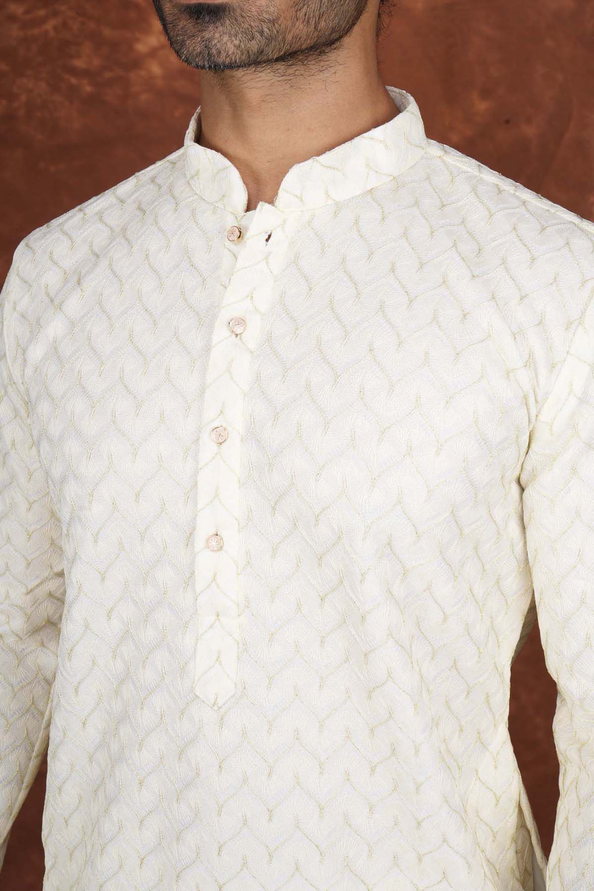 Men’s Premium Embroidered Kurta Pajama Set | Ethnic Wedding & Festive Wear for Men 2104 Off White