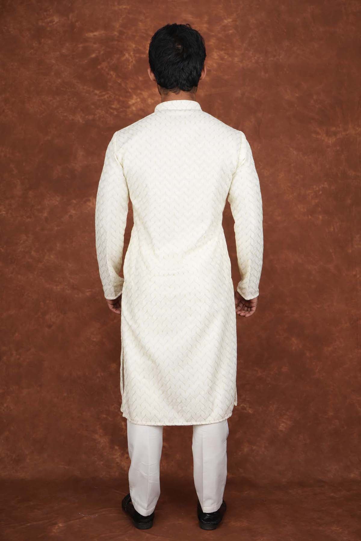 Men’s Premium Embroidered Kurta Pajama Set | Ethnic Wedding & Festive Wear for Men 2104 Off White