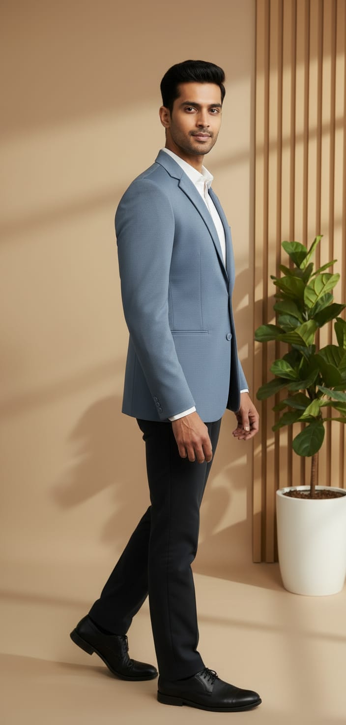 Tatvivah  Blazer for Men | Premium Tailored Formal Party Wear Cream Dusty Blue 5956