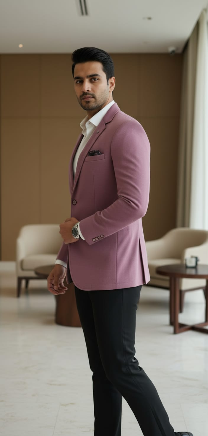 Tatvivah  Blazer for Men | Premium Tailored Formal Party Wear Cream Dusty Rose 5956