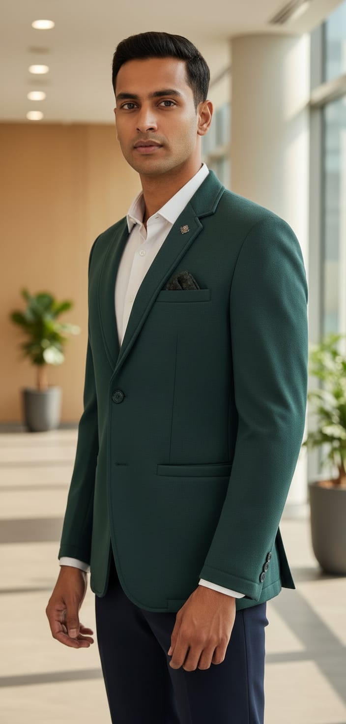 Tatvivah  Blazer for Men | Premium Tailored Formal Party Wear Cream Forest Green 5956