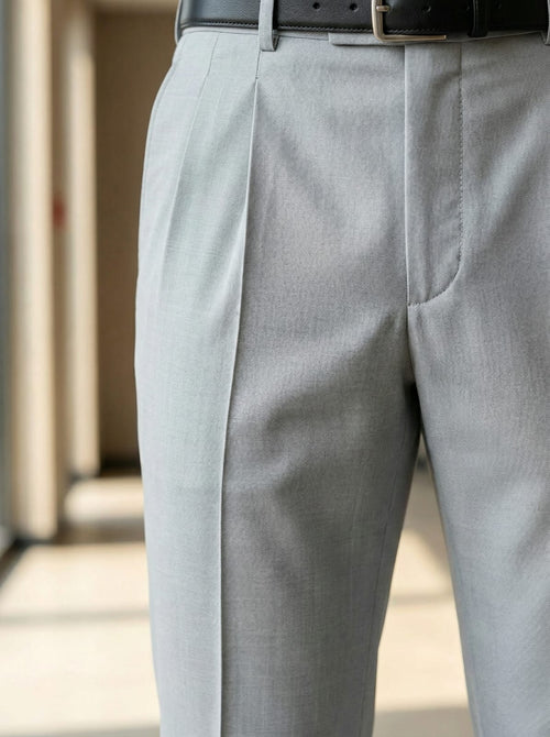 Men’s Linen Cotton Dress Pants – Elegant Full Length Formal Trousers Light Grey
