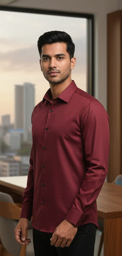 Men’s Modern Tailored Fit Shirt – Premium Quality Formal & Casual Button-Up 15497 Maroon