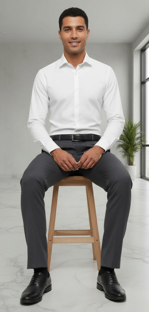 Men’s New York Formal Ankle Length Pants – Modern Slim Fit Office Wear Dark Grey