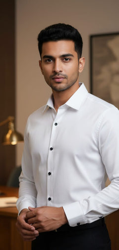 Men’s Modern Tailored Fit Shirt – Premium Quality Formal & Casual Button-Up 15497 White