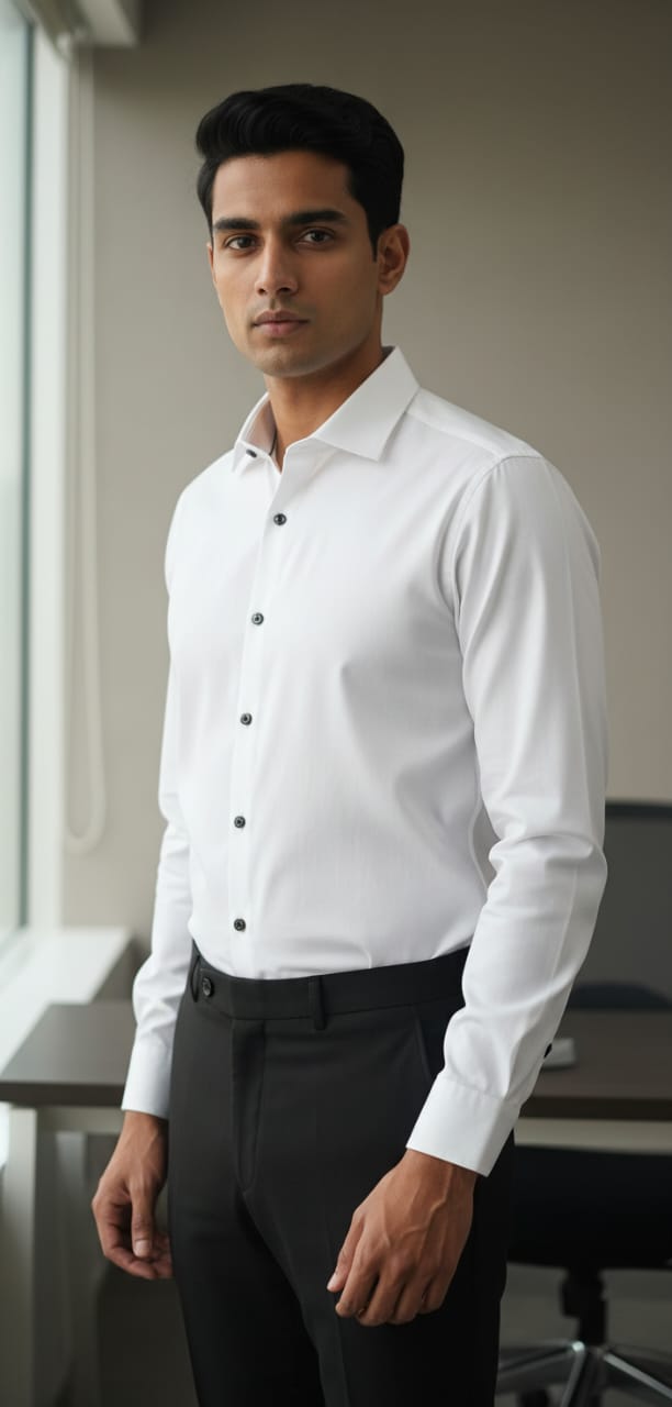 Men’s Modern Tailored Fit Shirt – Premium Quality Formal & Casual Button-Up 15497 White