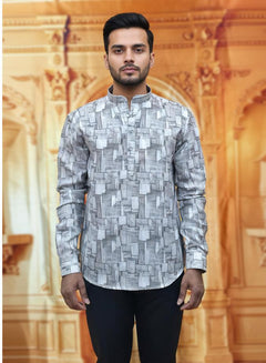 Tatvivah Ashton Printed Mandarin Collar Short Kurta Light Grey