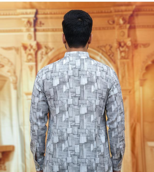 Tatvivah Ashton Printed Mandarin Collar Short Kurta Light Grey