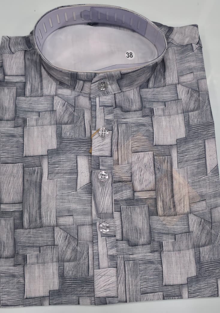 Tatvivah Ashton Printed Mandarin Collar Short Kurta Light Grey