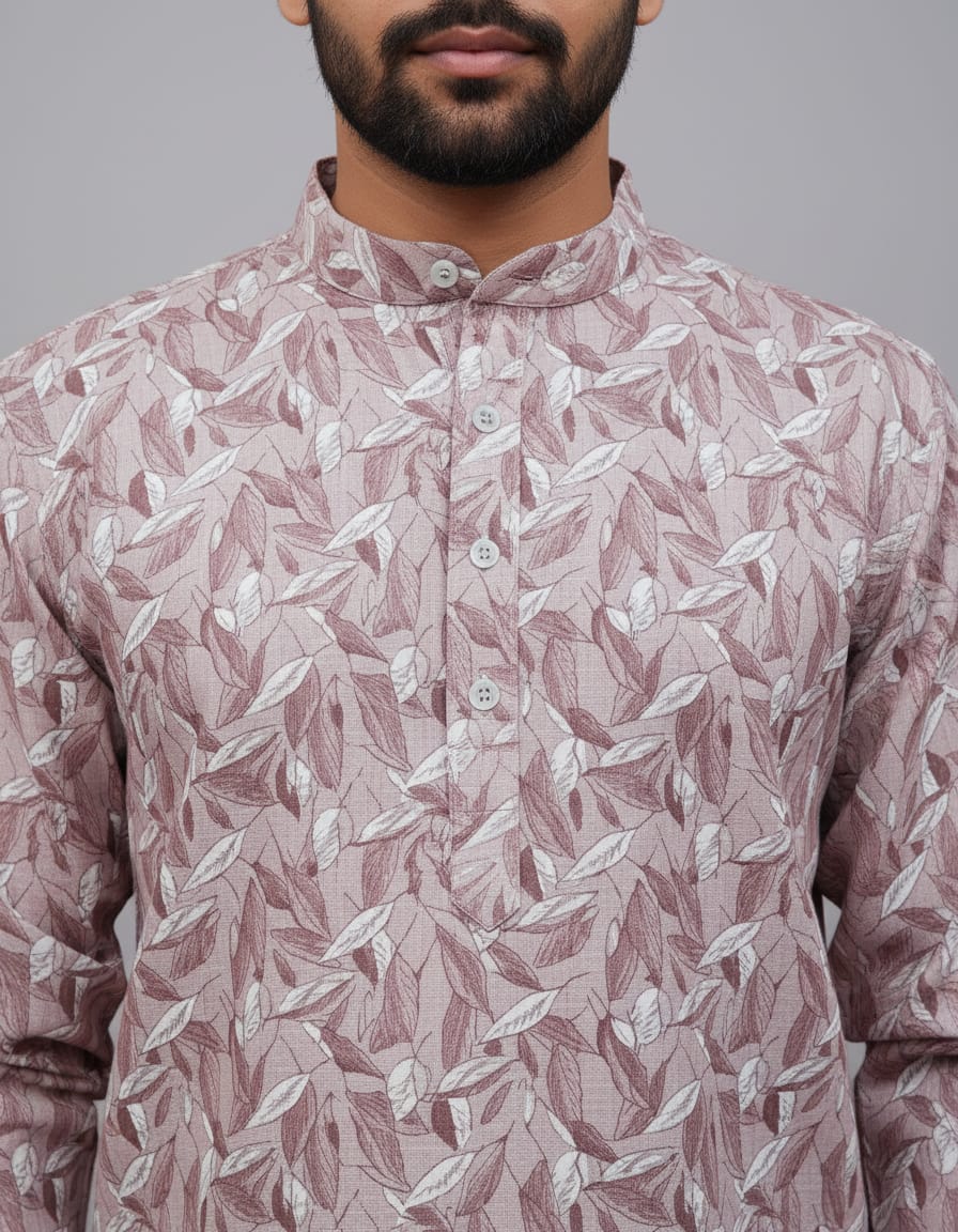 Tatvivah Ashton Printed Mandarin Collar Short Kurta White base with elegant coffee color