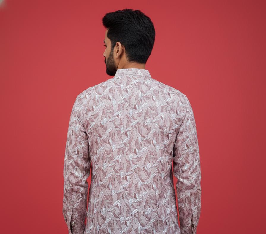 Tatvivah Ashton Printed Mandarin Collar Short Kurta White base with elegant coffee color