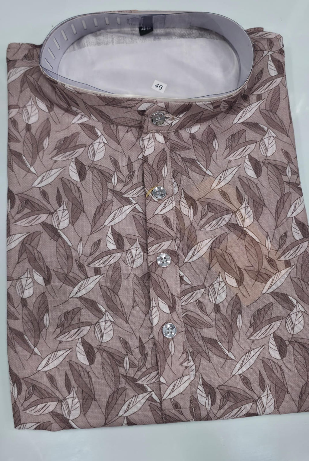 Tatvivah Ashton Printed Mandarin Collar Short Kurta White base with elegant coffee color