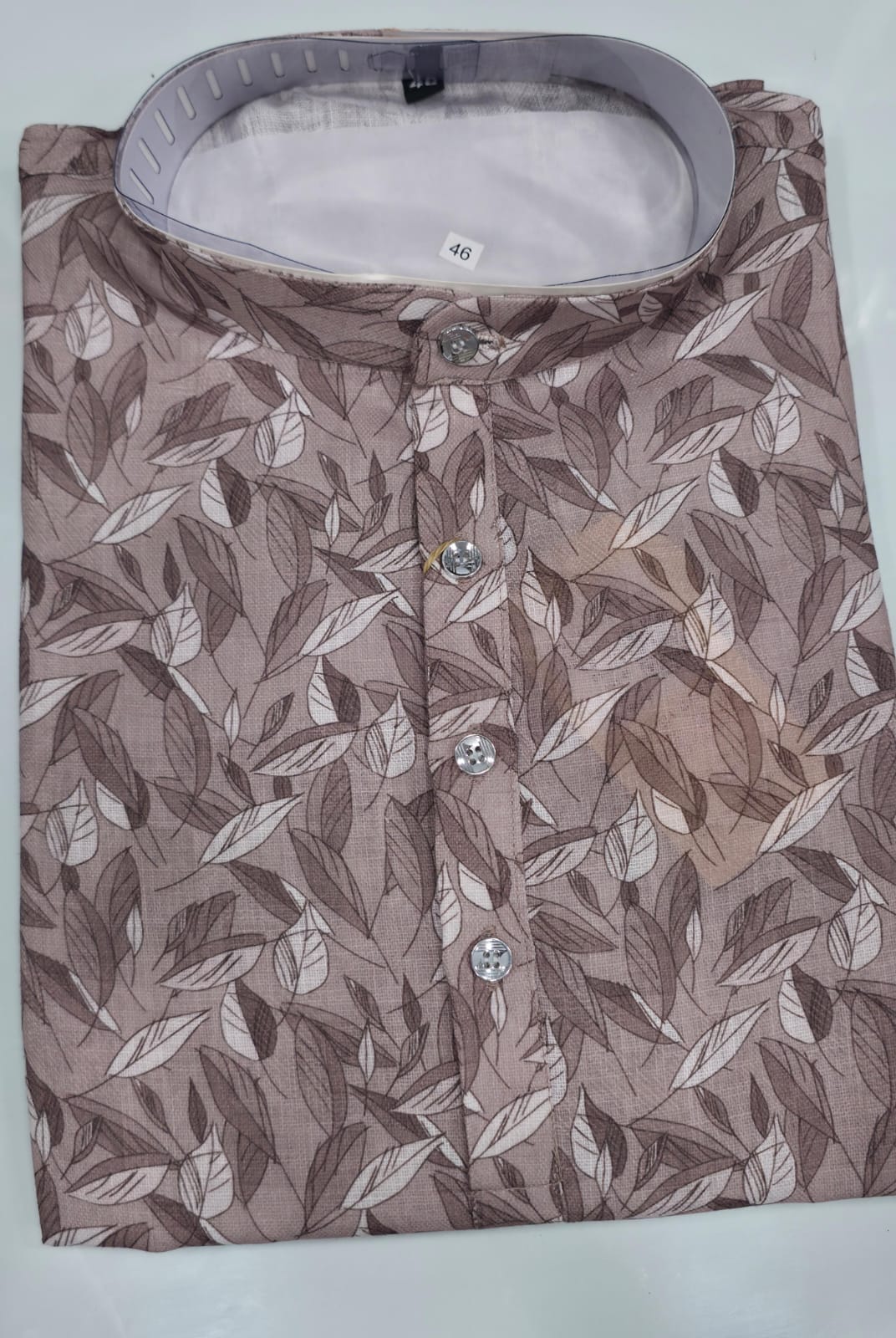 Tatvivah Ashton Printed Mandarin Collar Short Kurta White base with elegant coffee color