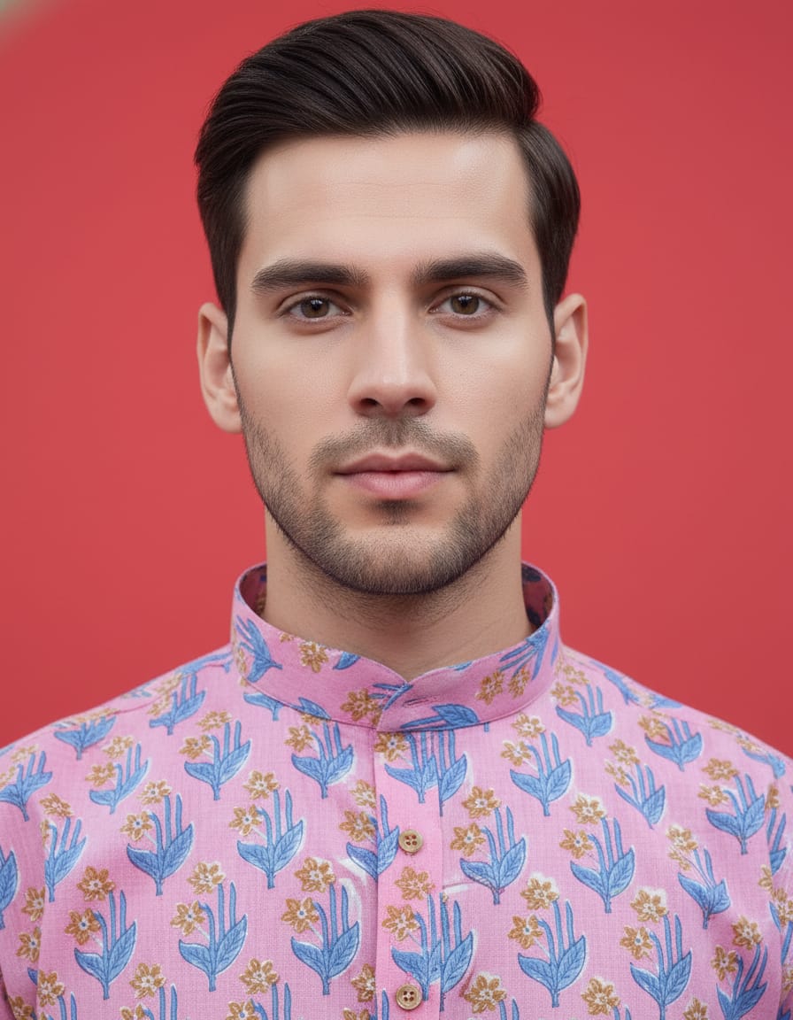 Tatvivah Ashton Printed Mandarin Collar Short Kurta White base with elegant baby pink