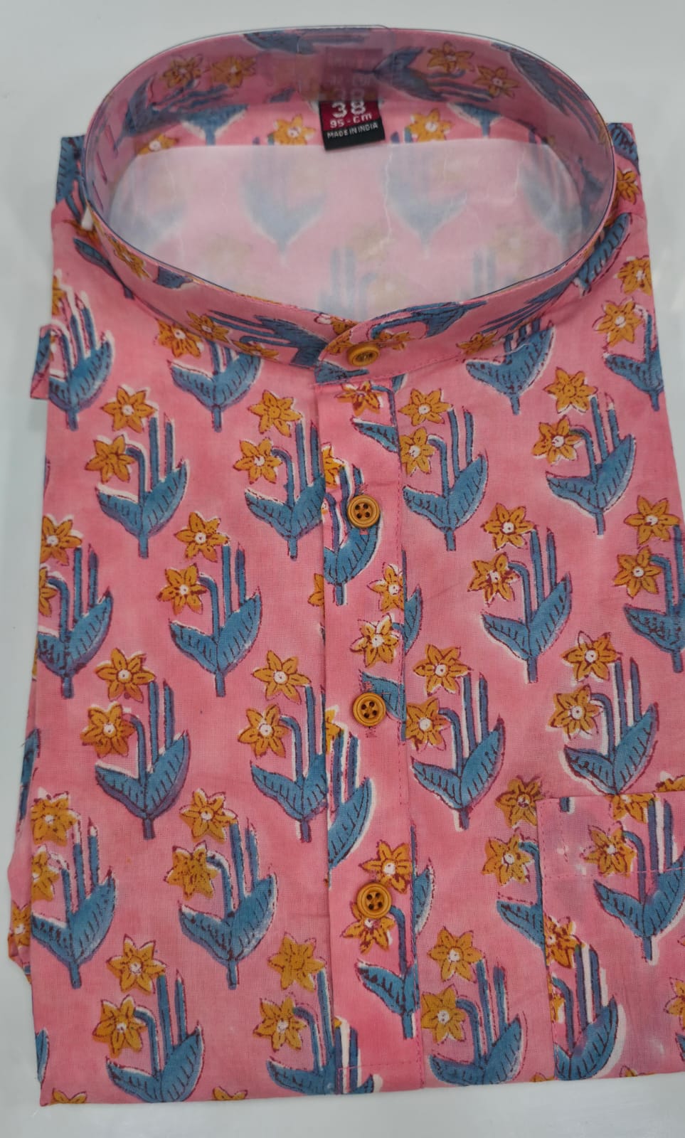 Tatvivah Ashton Printed Mandarin Collar Short Kurta White base with elegant baby pink