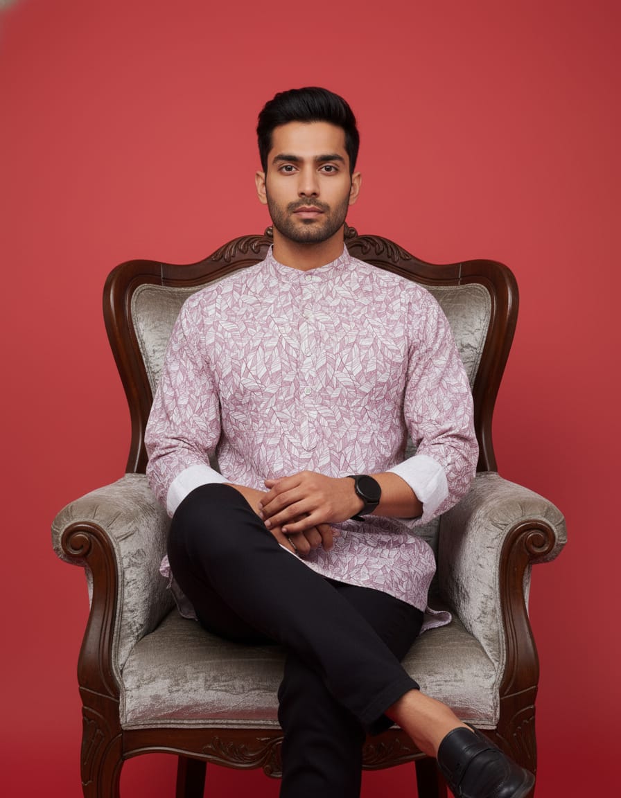Tatvivah Ashton Printed Mandarin Collar Short Kurta Elegant light pink