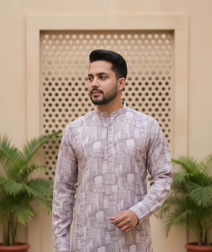 Tatvivah Ashton Printed Mandarin Collar Short Kurta elegant mehendi color