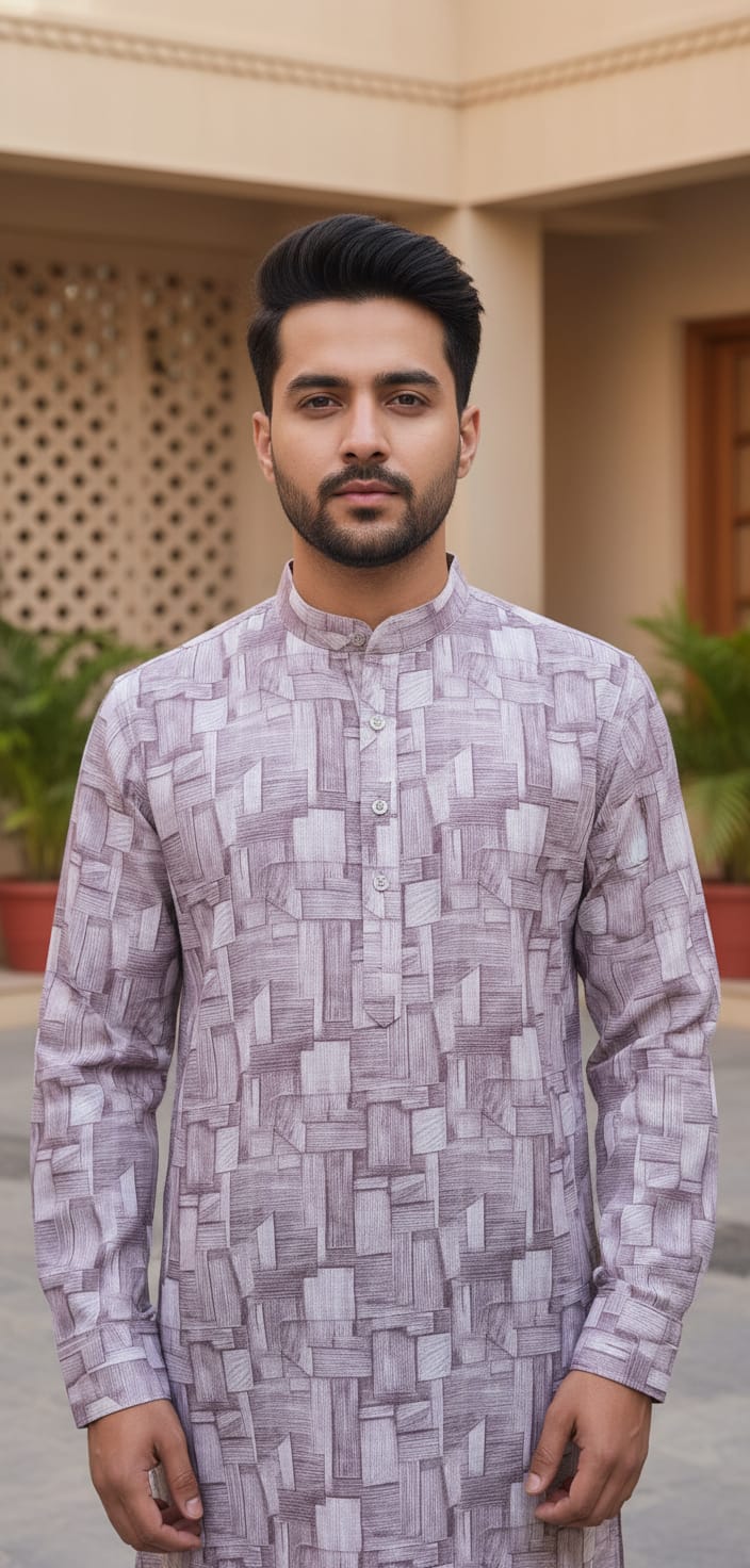 Tatvivah Ashton Printed Mandarin Collar Short Kurta elegant mehendi color