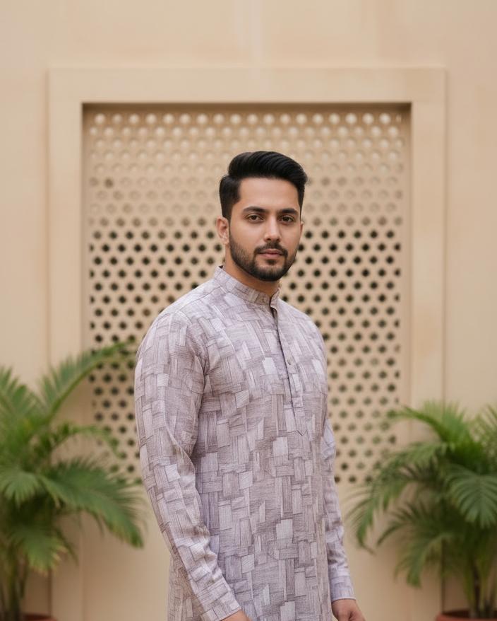 Tatvivah Ashton Printed Mandarin Collar Short Kurta elegant mehendi color