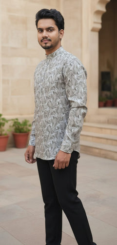 Tatvivah Ashton Printed Mandarin Collar Short Kurta elegant dark green