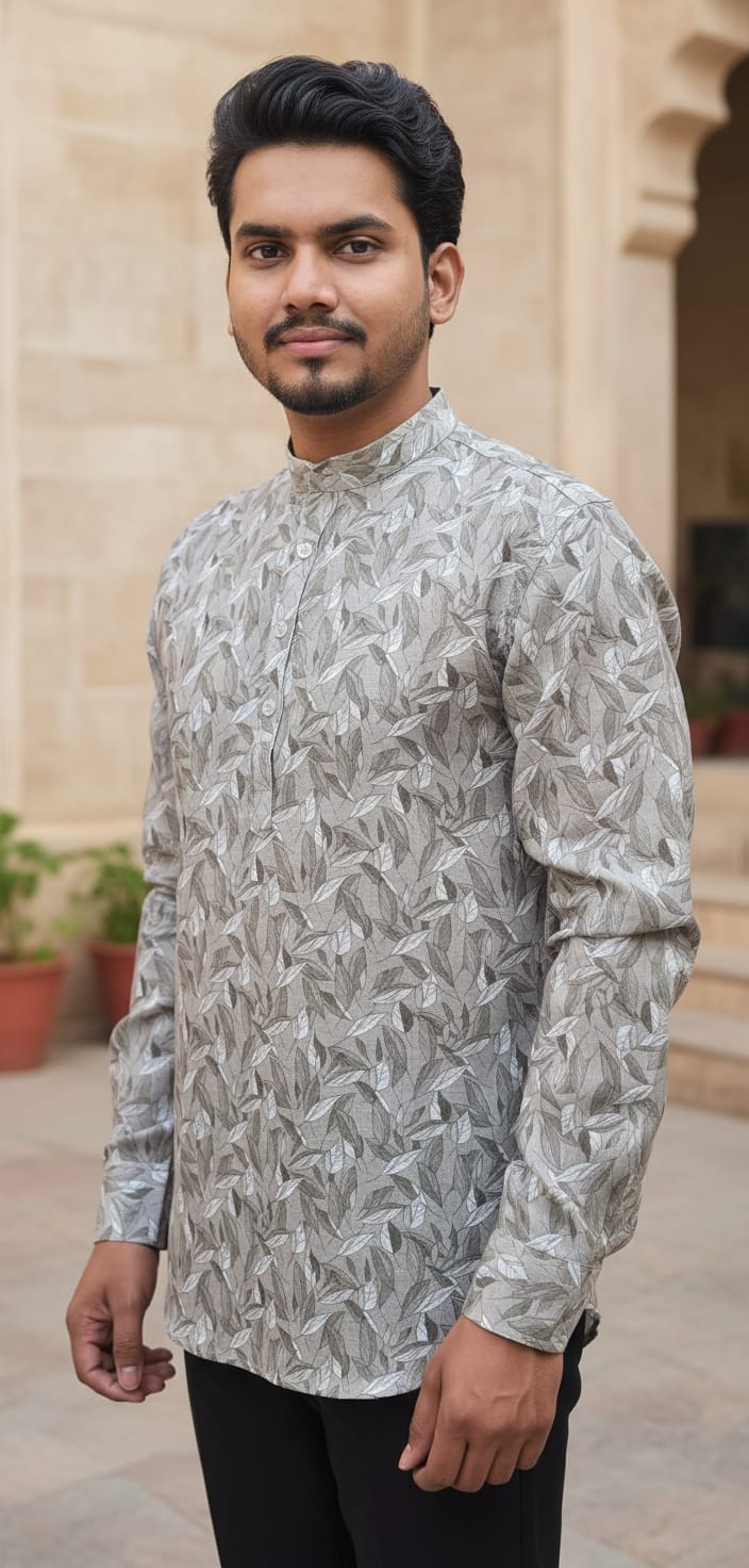 Tatvivah Ashton Printed Mandarin Collar Short Kurta elegant dark green