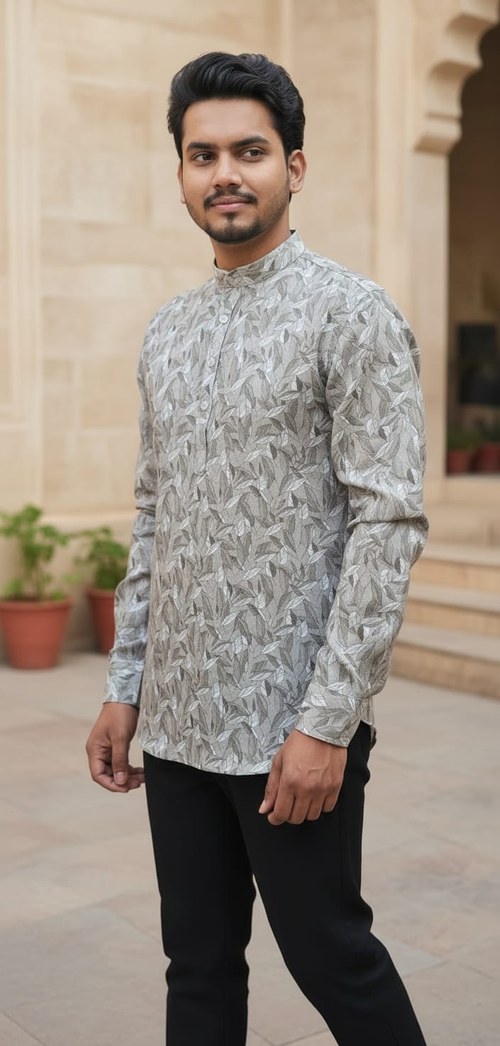 Tatvivah Ashton Printed Mandarin Collar Short Kurta elegant dark green
