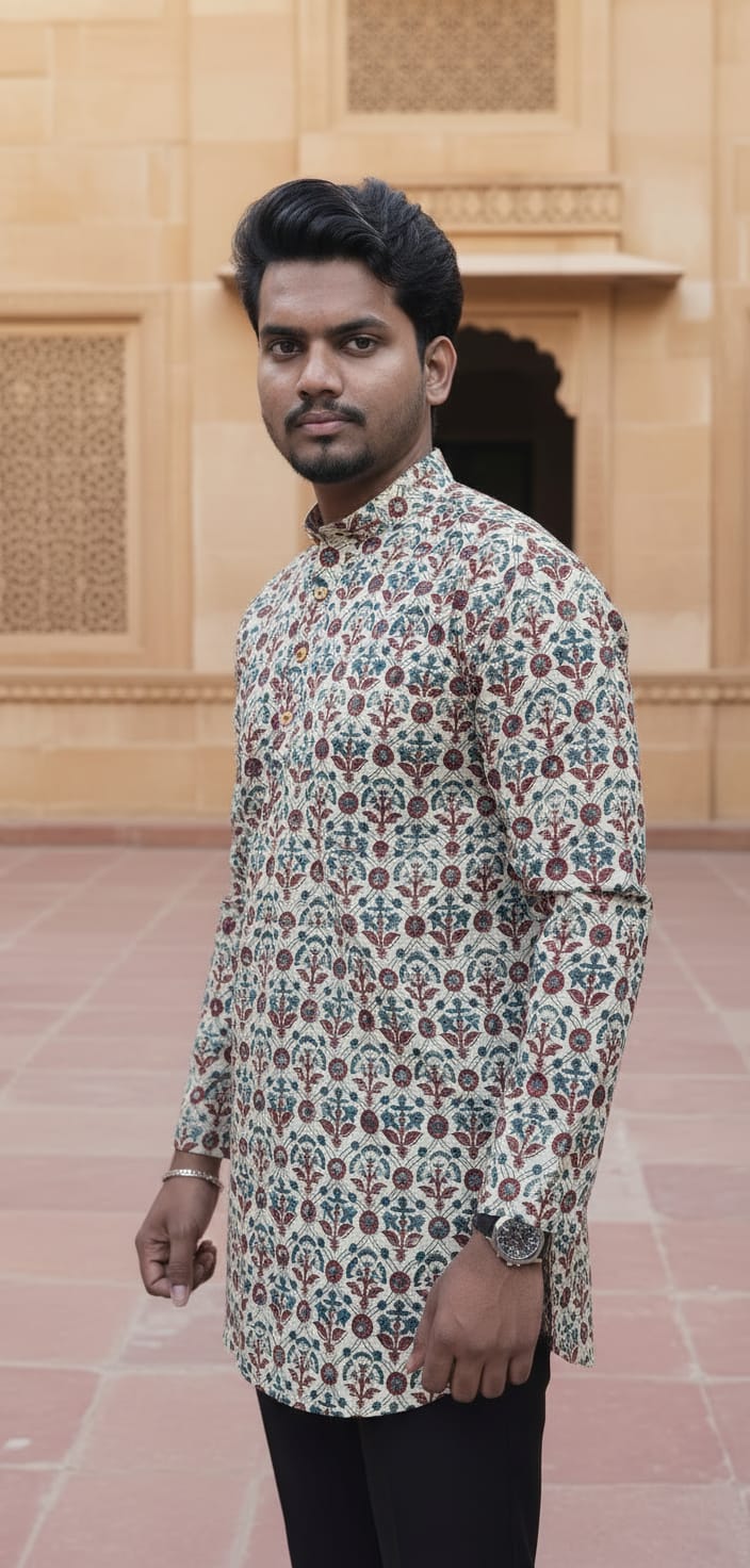 Tatvivah Ashton Printed Mandarin Collar Short Kurta elegant maroon rama