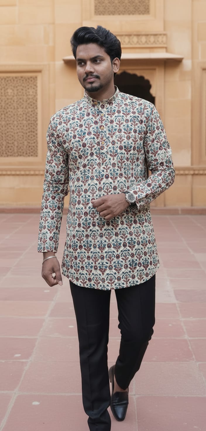 Tatvivah Ashton Printed Mandarin Collar Short Kurta elegant maroon rama