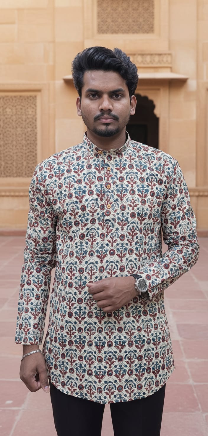 Tatvivah Ashton Printed Mandarin Collar Short Kurta elegant maroon rama